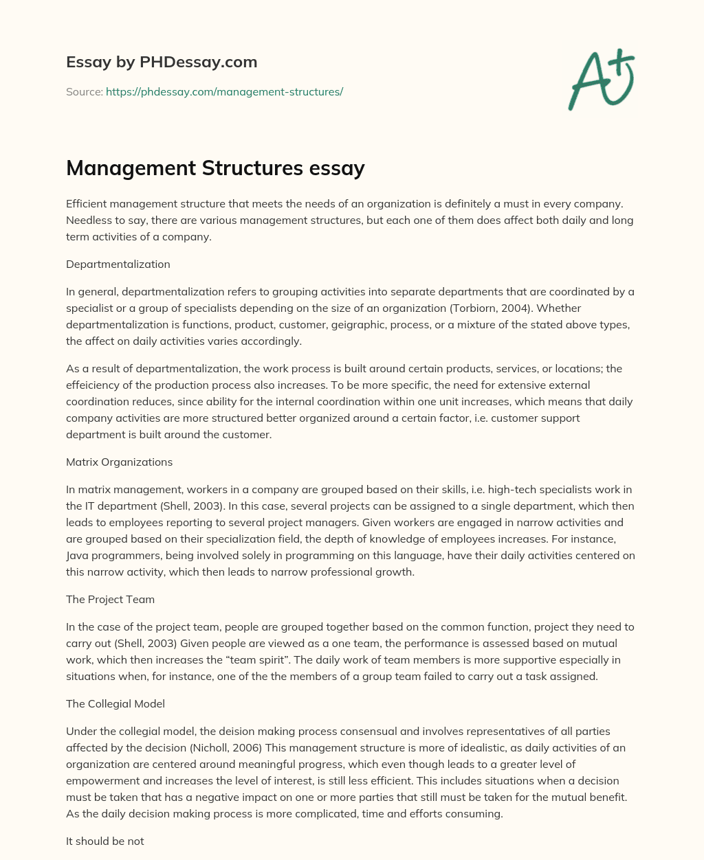 Management Structures essay essay