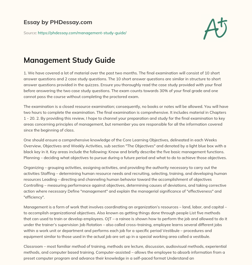 Management Study Guide essay