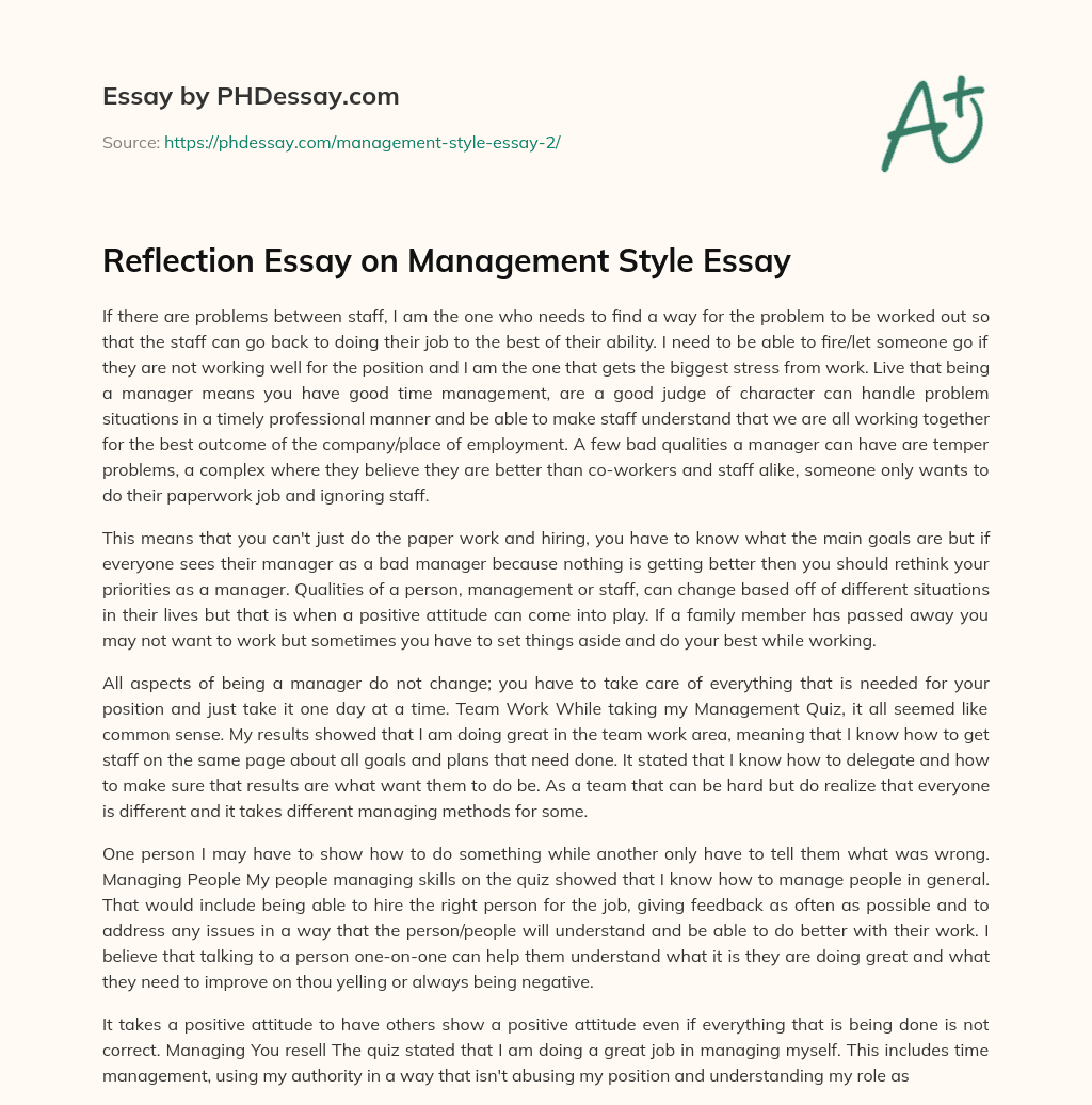 Reflection Essay on Management Style Essay essay