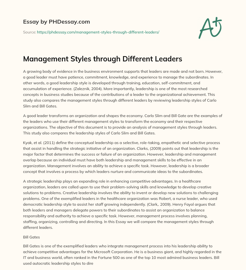 Management Styles through Different Leaders essay
