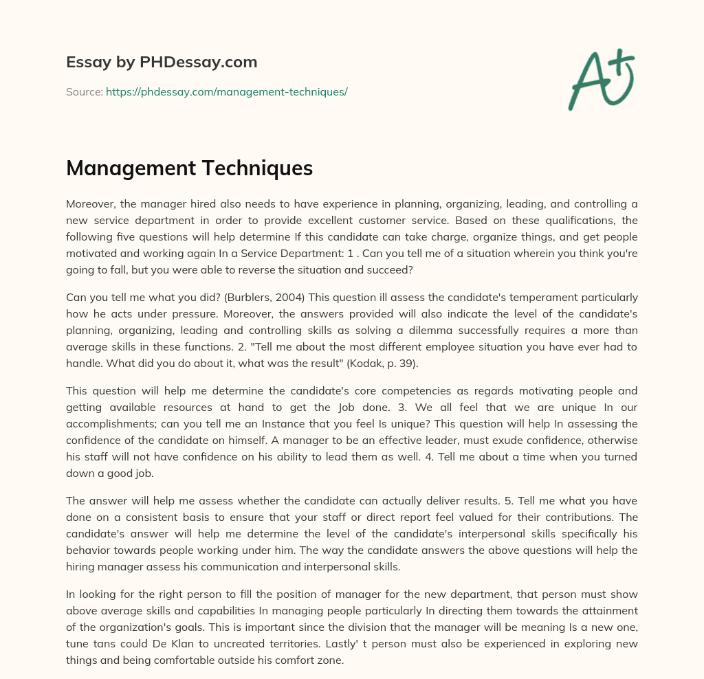 Management Techniques essay