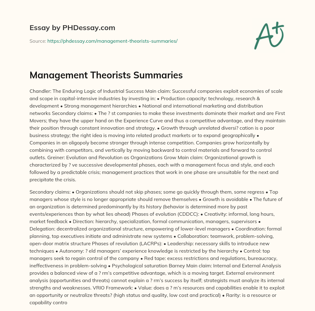 Management Theorists Summaries essay