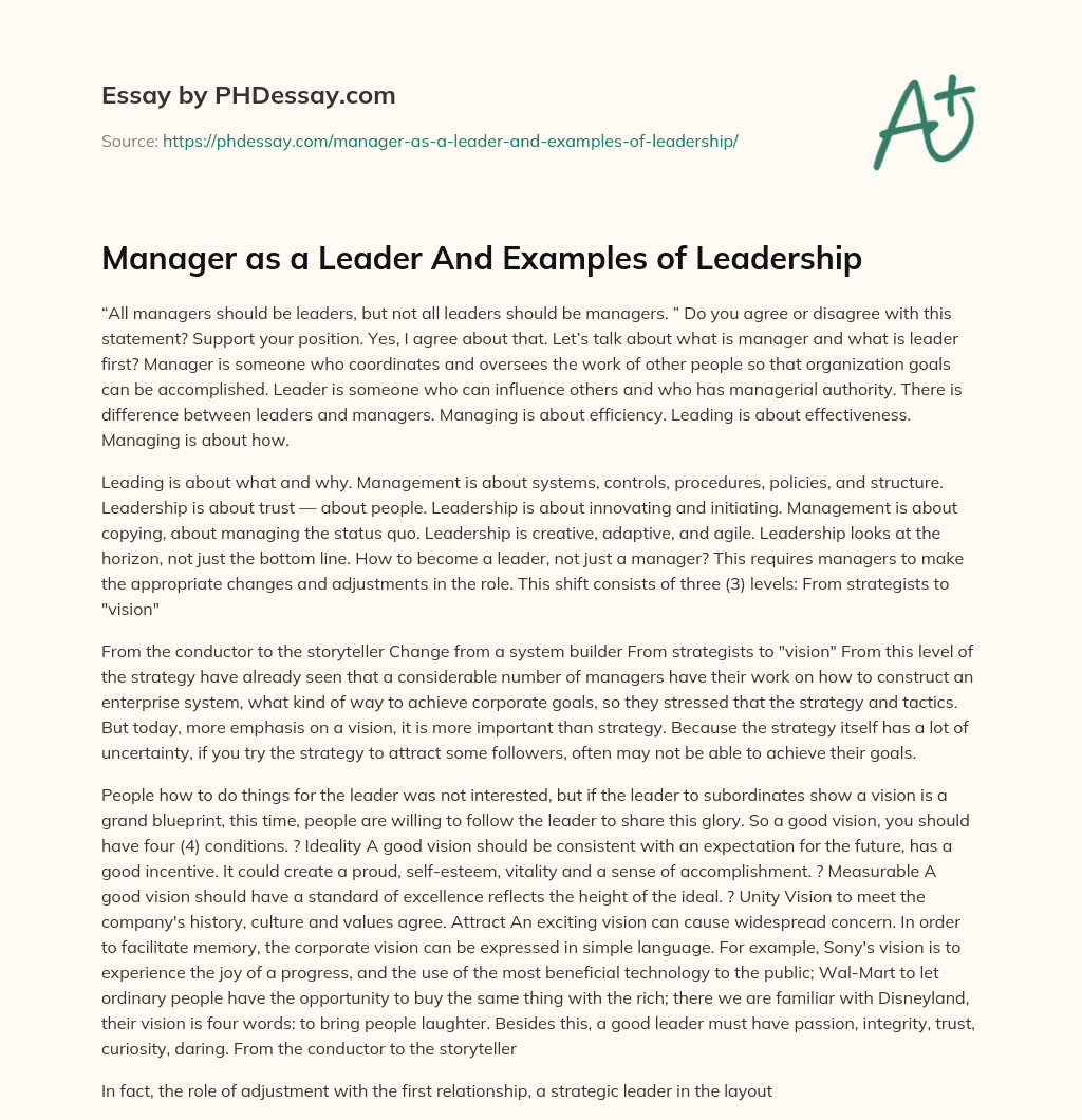 leader and manager essay