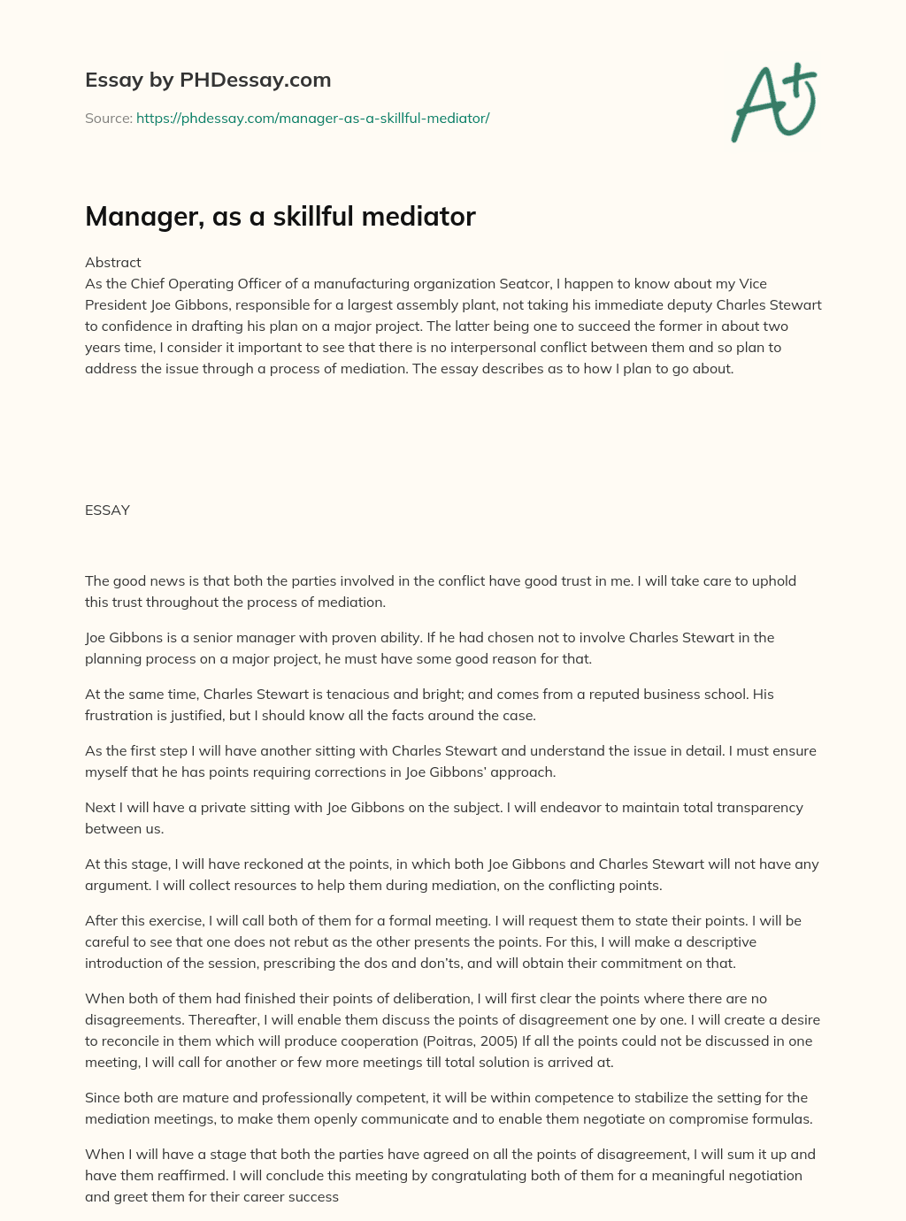 Manager, as a skillful mediator essay