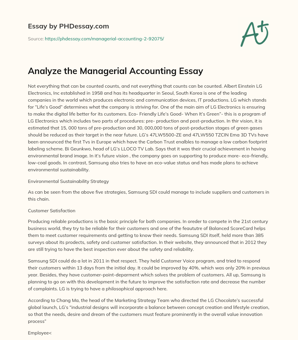 Analyze the Managerial Accounting Essay essay