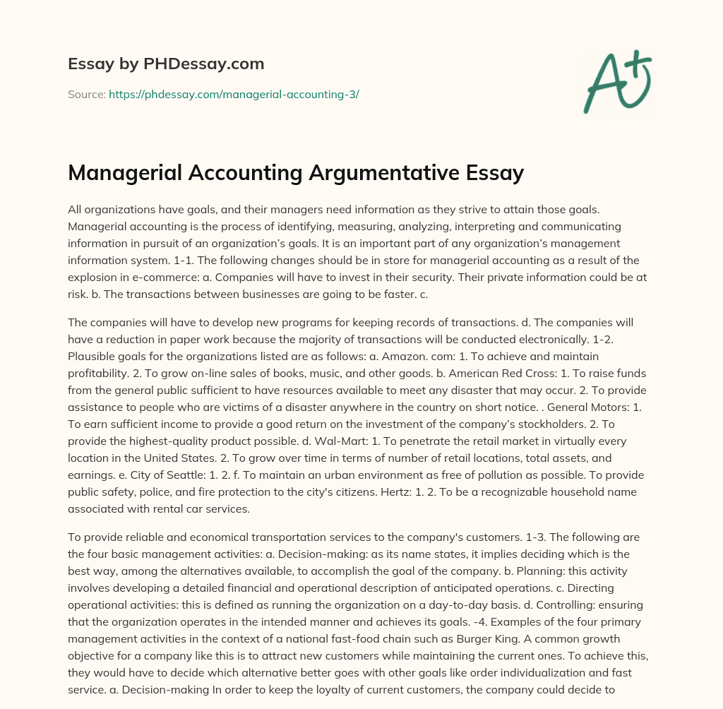 Managerial Accounting Argumentative Essay essay