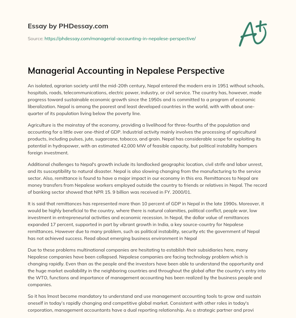 Managerial Accounting in Nepalese Perspective essay