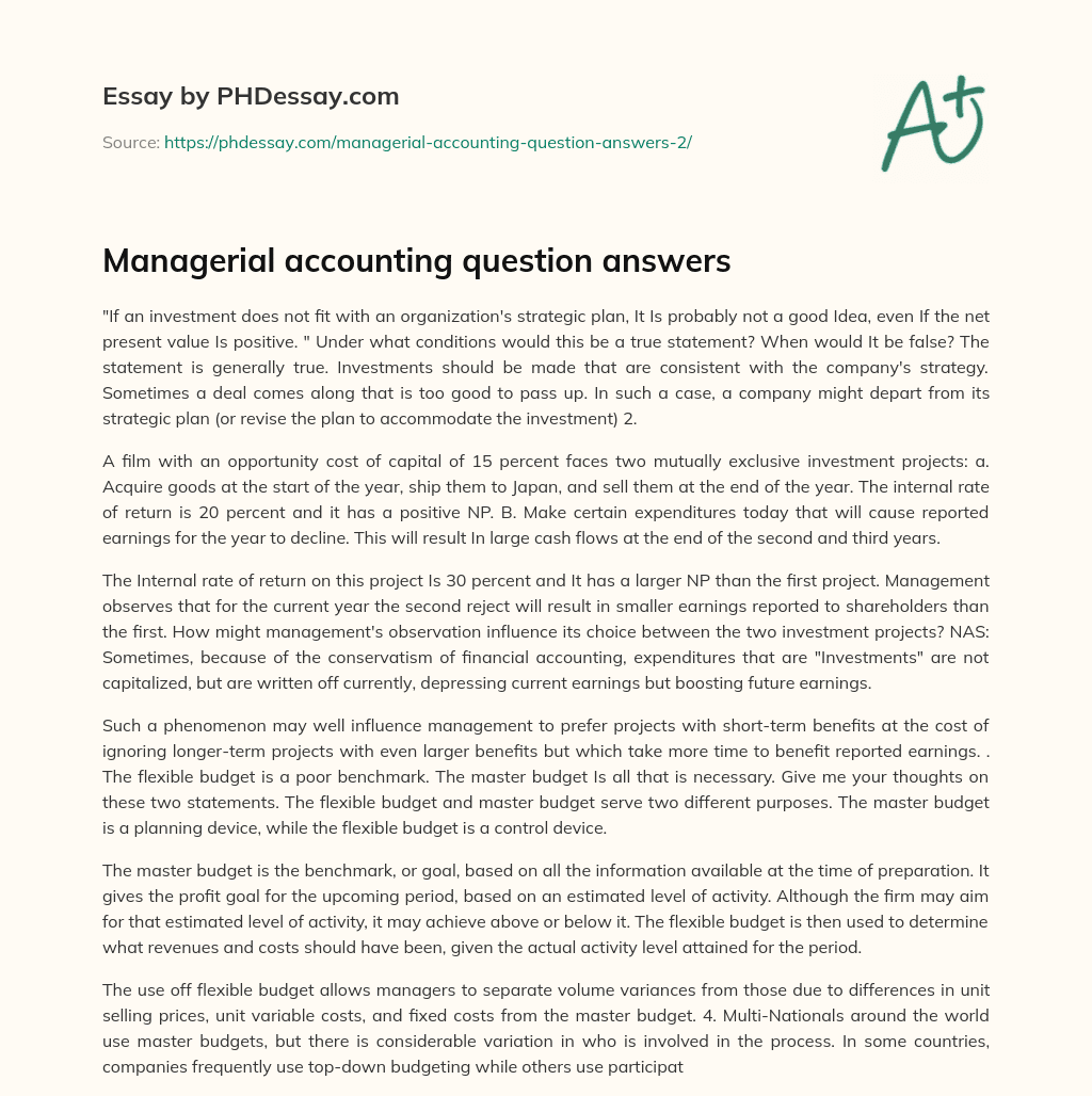 Managerial accounting question answers essay