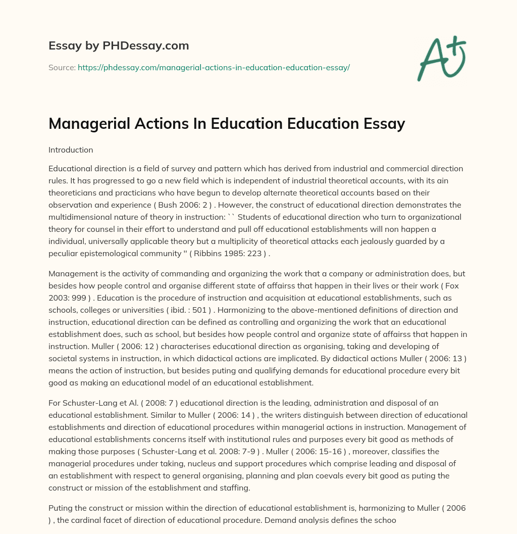 Managerial Actions In Education Education Essay essay