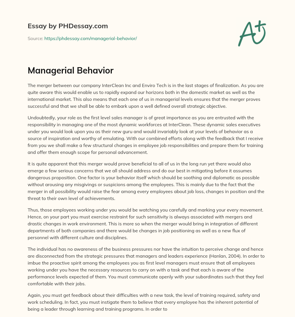Managerial Behavior essay
