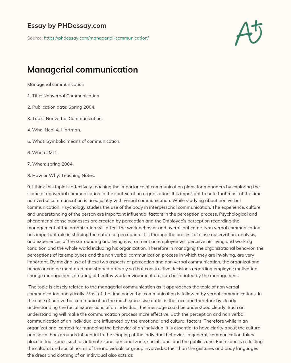 Managerial communication essay