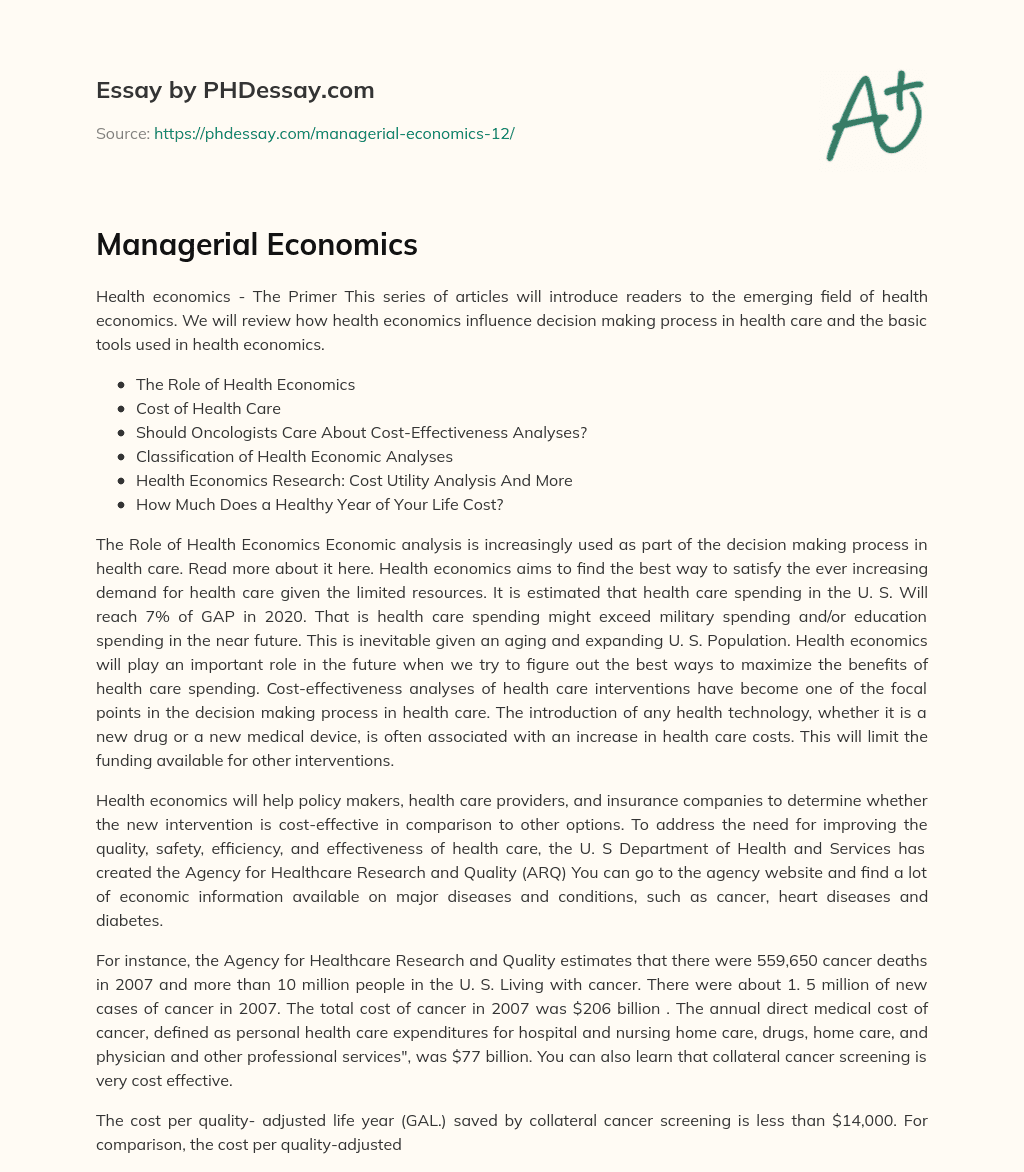 Managerial Economics essay