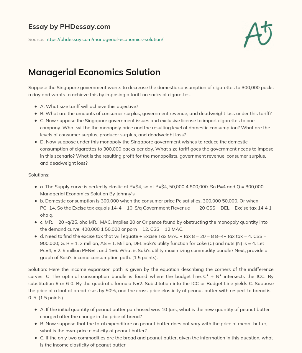 Managerial Economics Solution essay