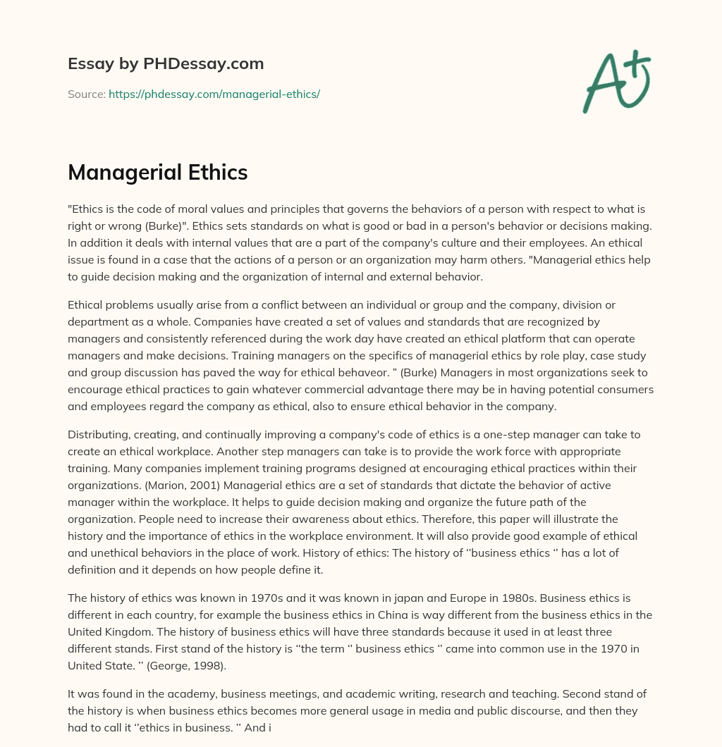 Managerial Ethics essay