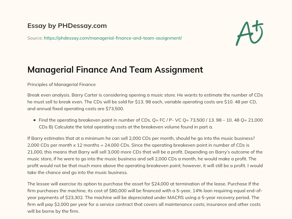 Managerial Finance And Team Assignment essay