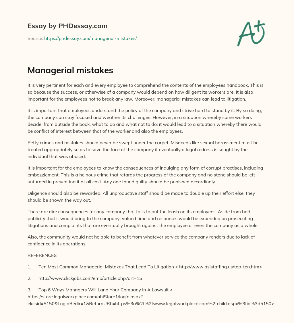 Managerial mistakes essay