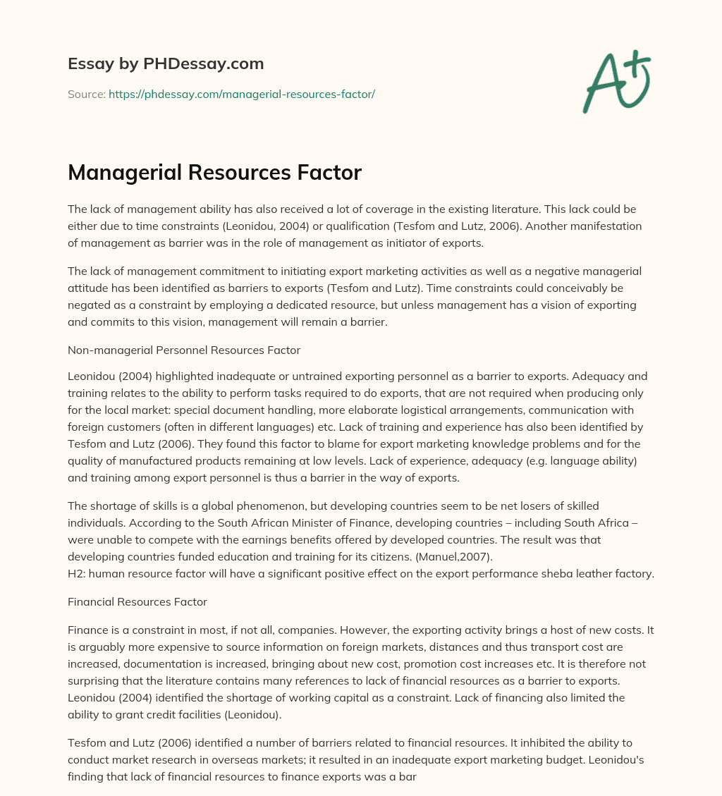Managerial Resources Factor essay