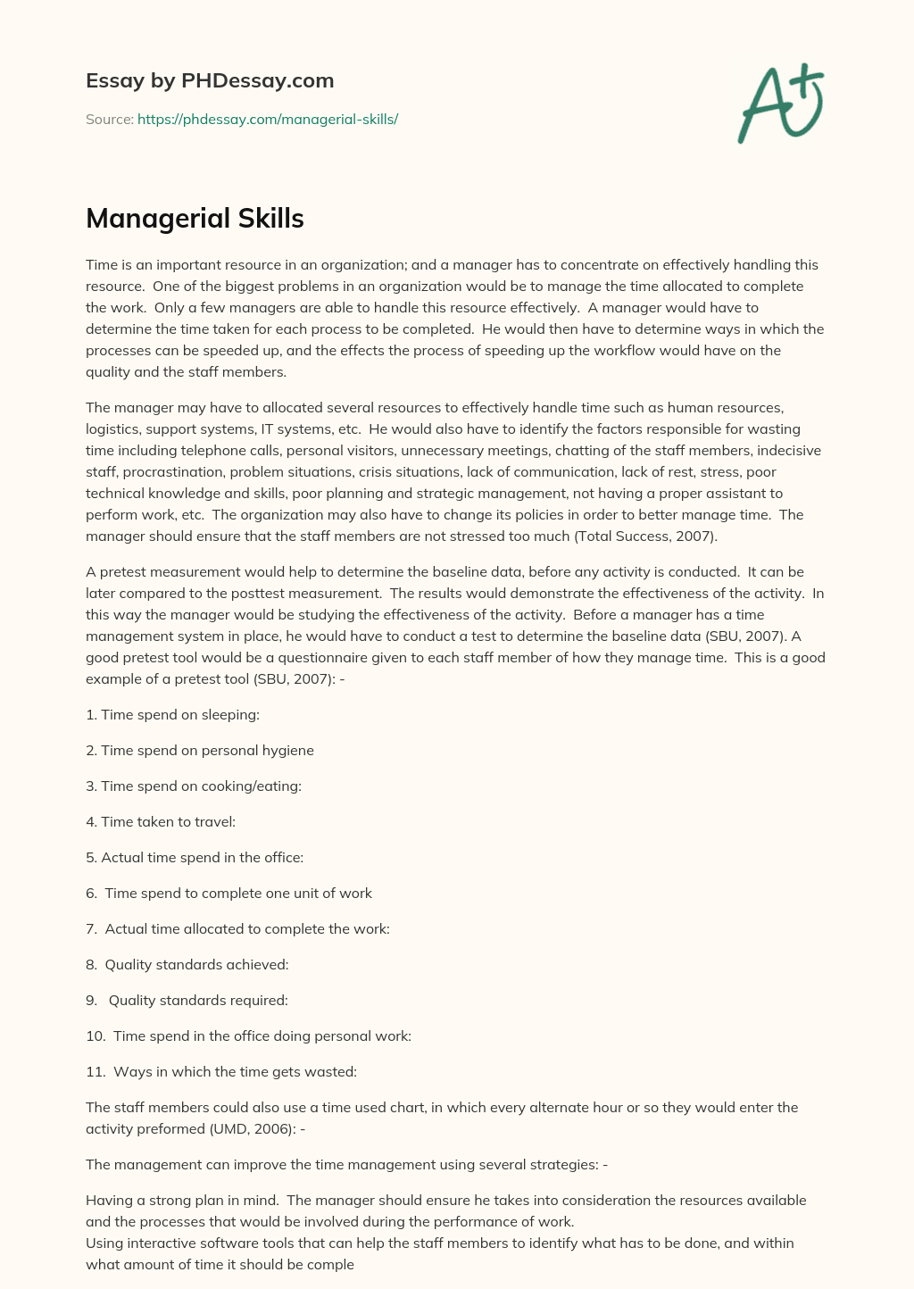 Managerial Skills essay