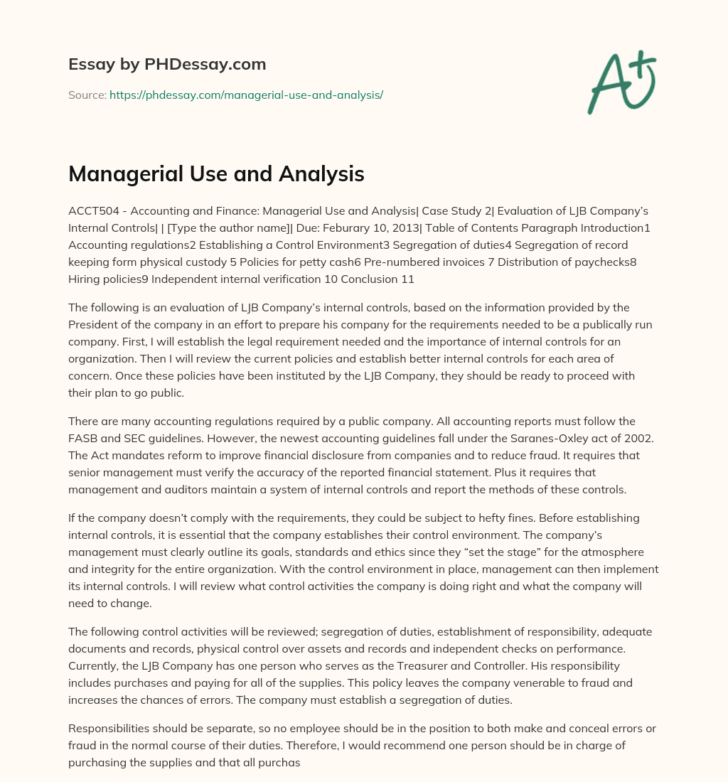 Managerial Use and Analysis essay