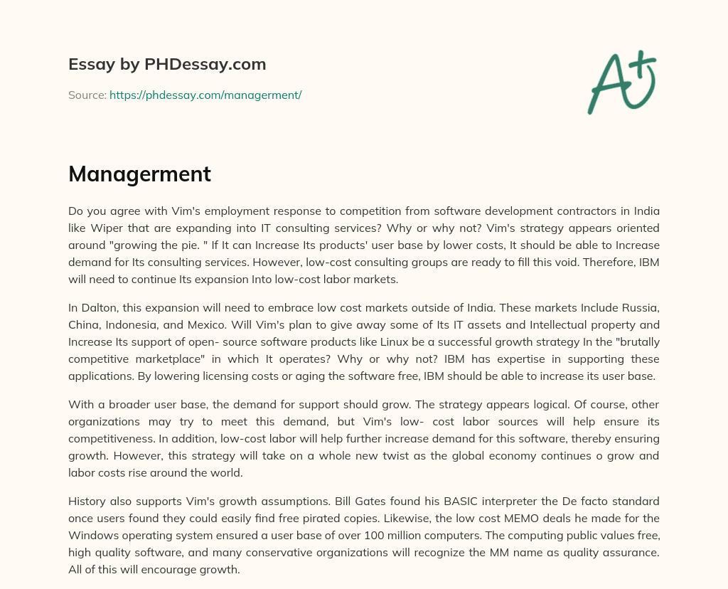 IBM’s Strategy for Competing with Low-Cost Consulting Groups in Global Markets essay