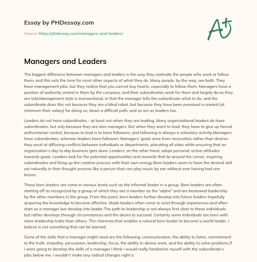 managers vs leaders essay