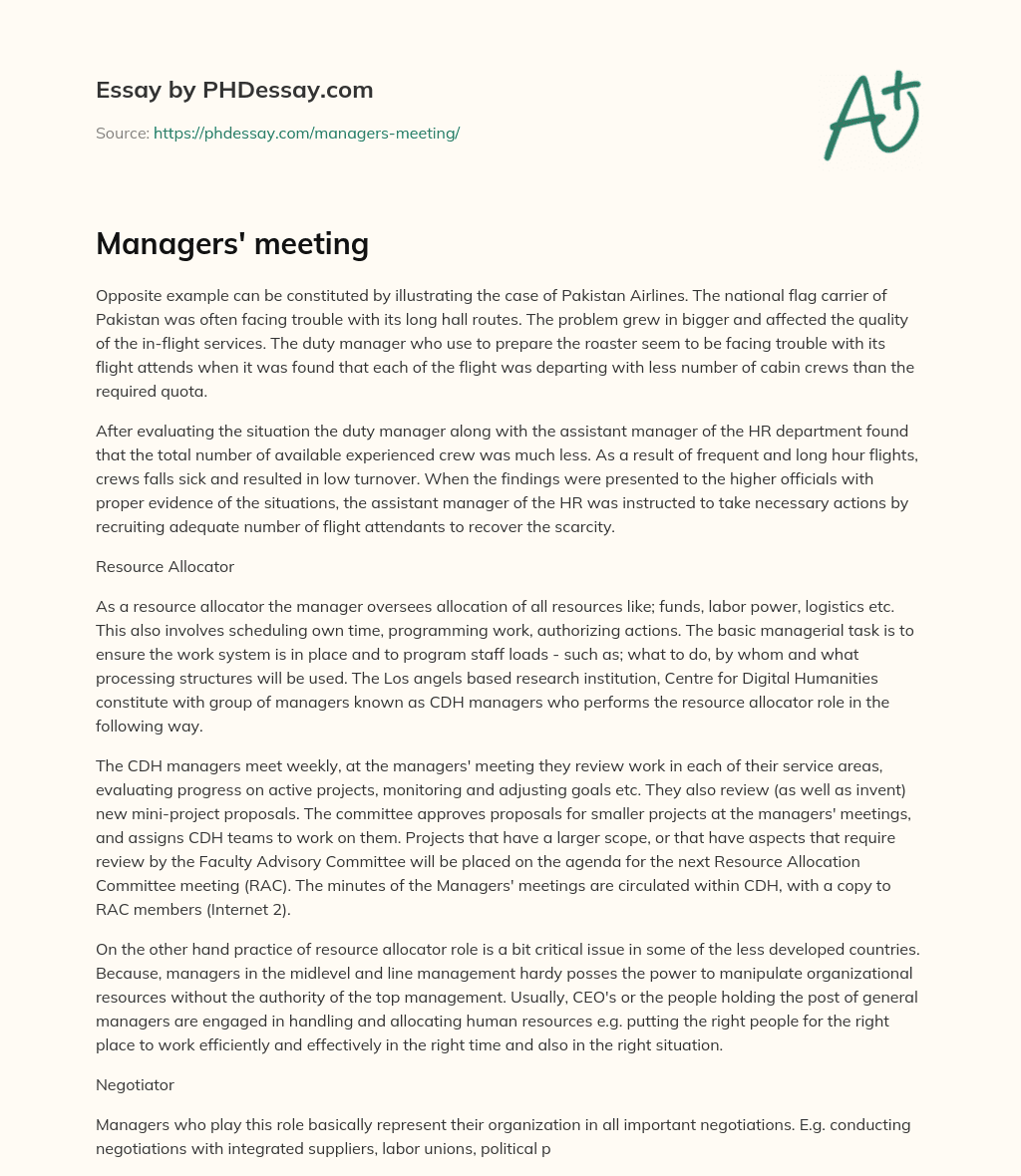 Managers’ meeting essay