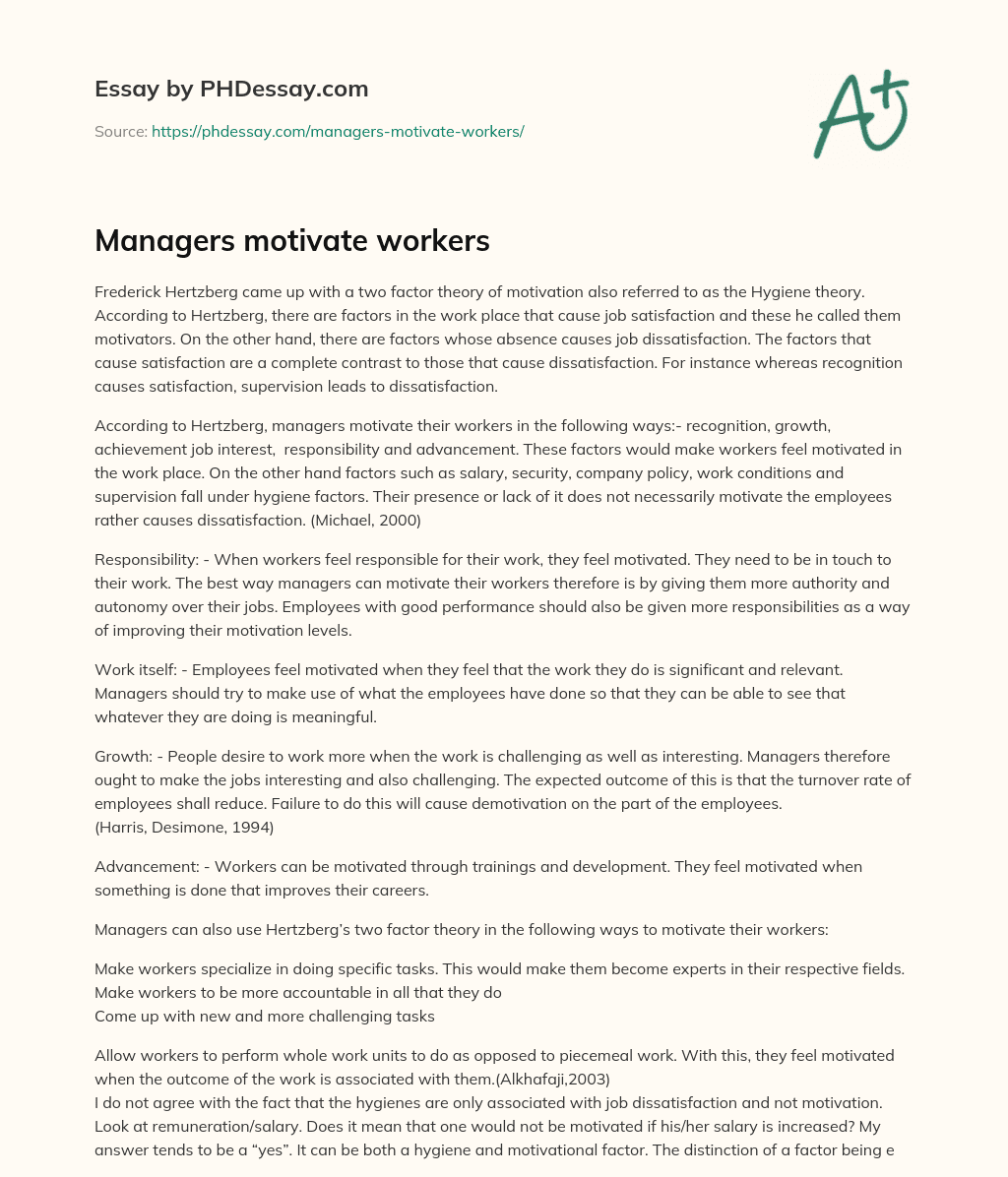 Managers motivate workers essay