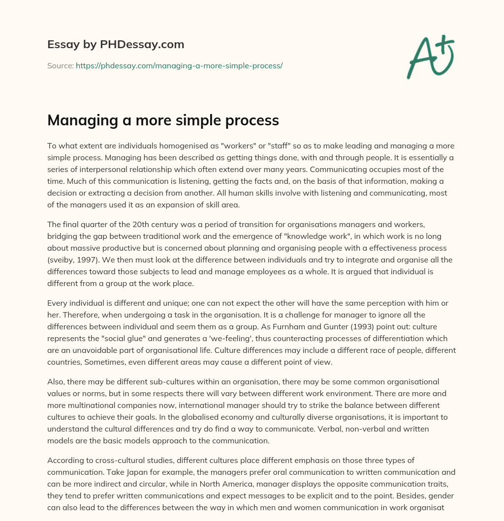 Managing a more simple process essay