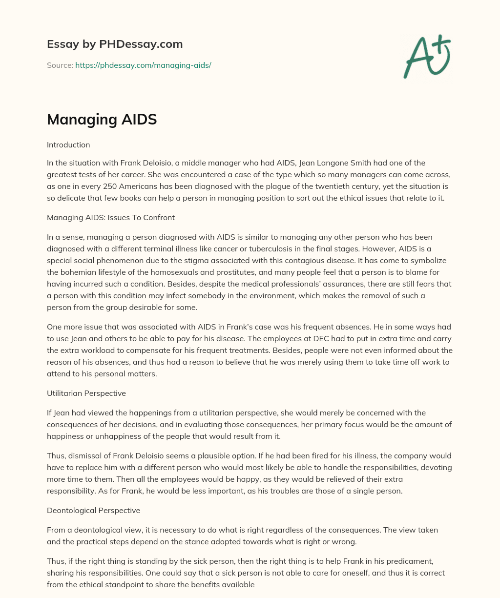 Managing AIDS essay