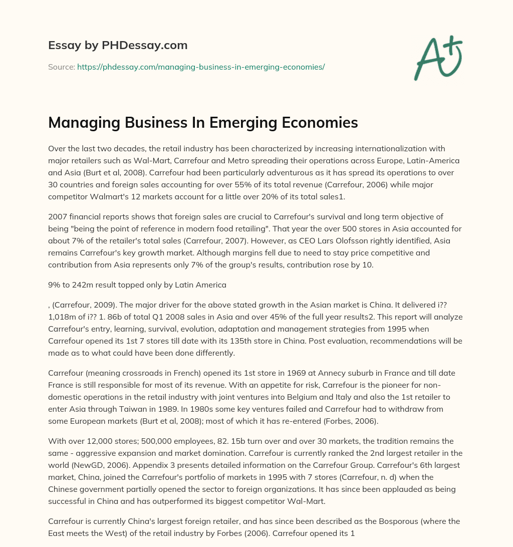 Managing Business In Emerging Economies essay