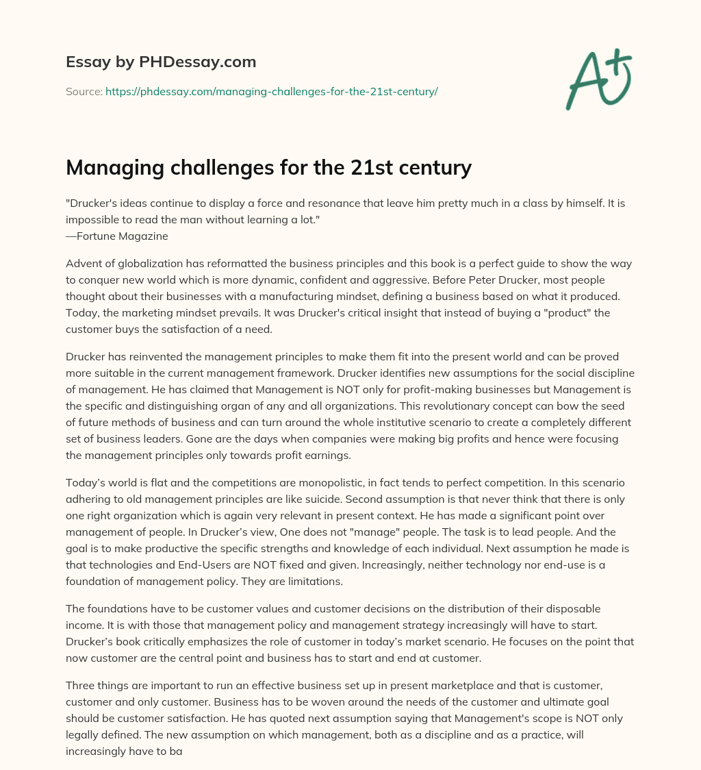 Managing challenges for the 21st century essay