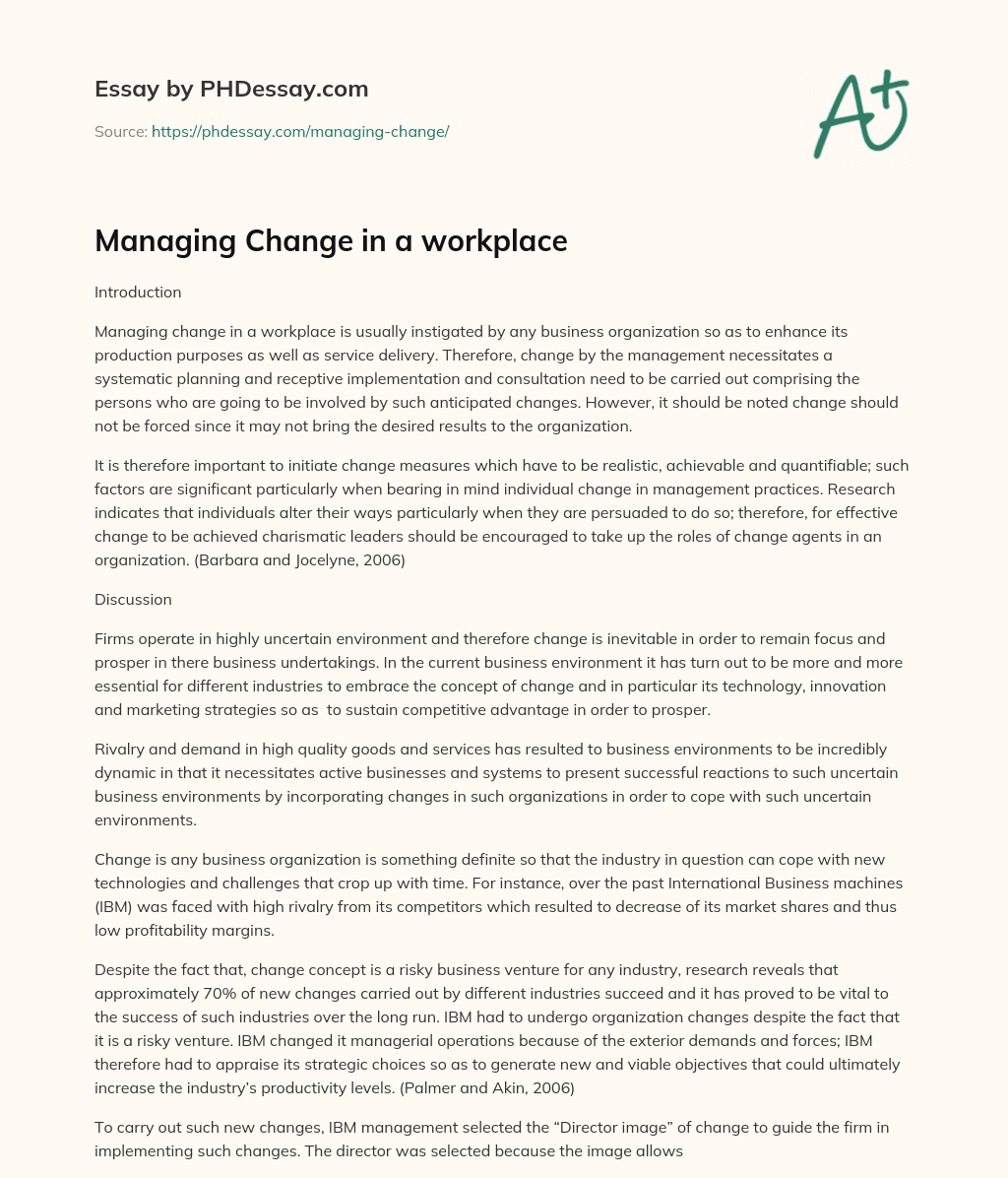 managing change in the workplace essay