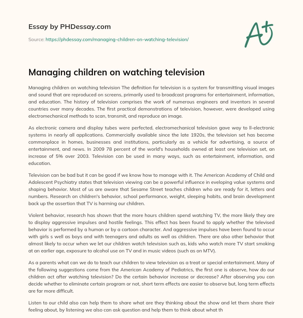 Managing children on watching television essay