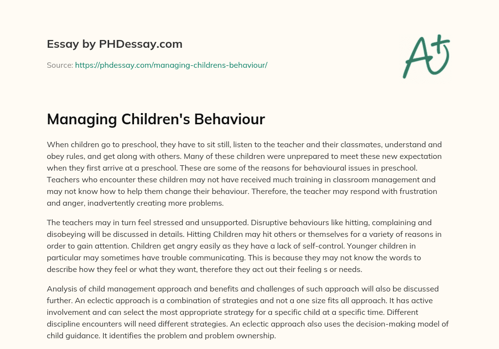 Managing Children’s Behaviour essay