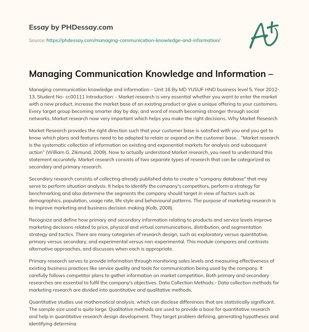 Managing Communication Knowledge and Information – essay