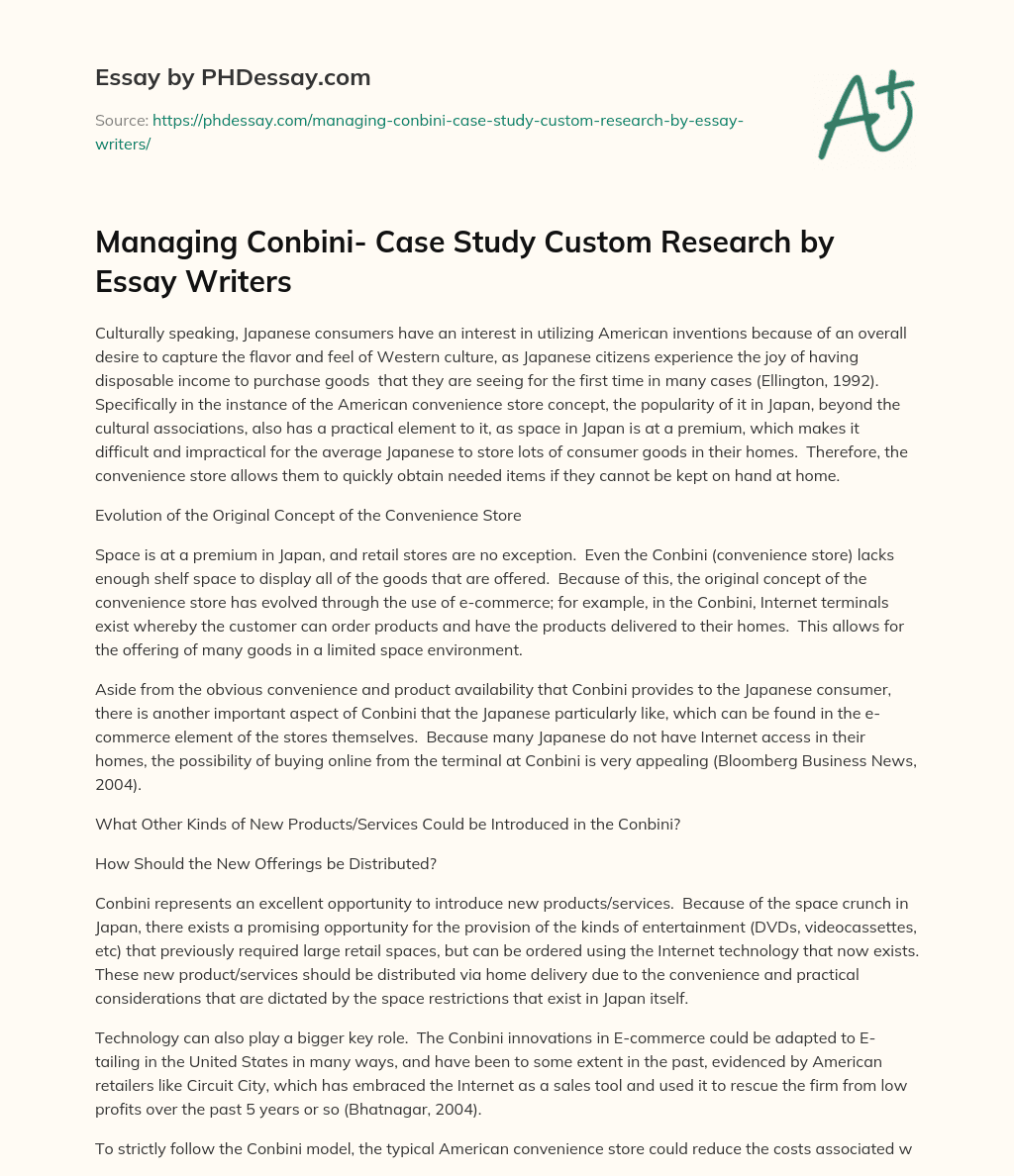 Managing Conbini- Case Study Custom Research by Essay Writers essay