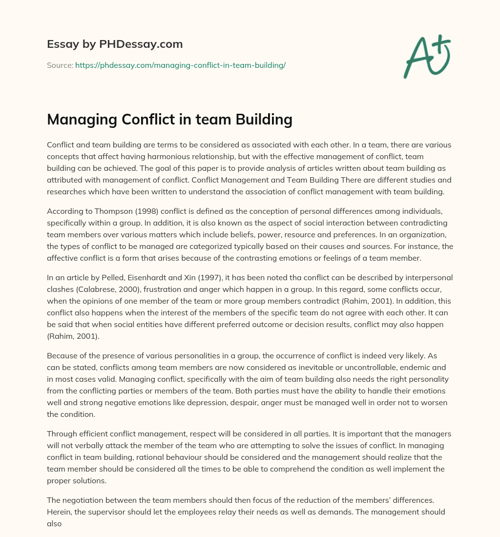Managing Conflict in team Building essay