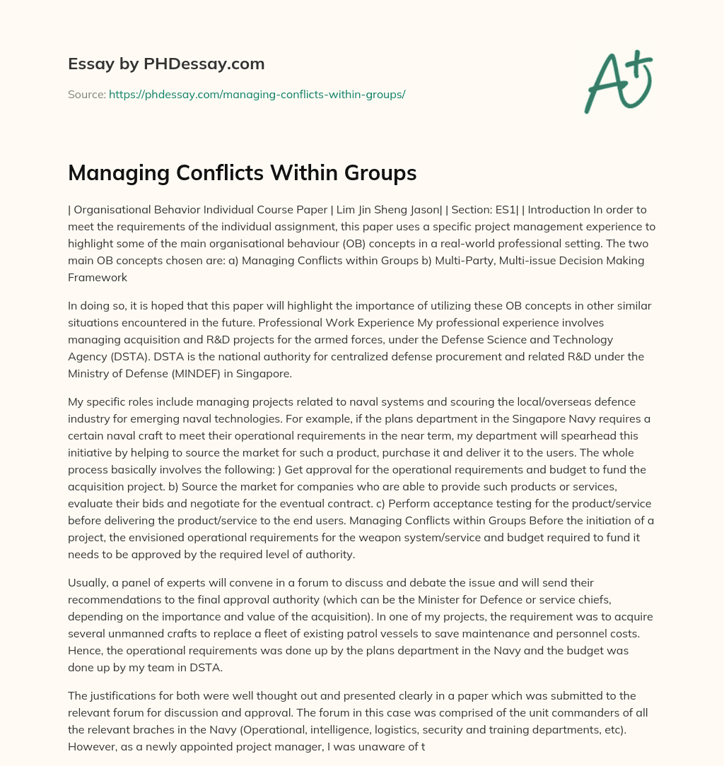 Managing Conflicts Within Groups essay