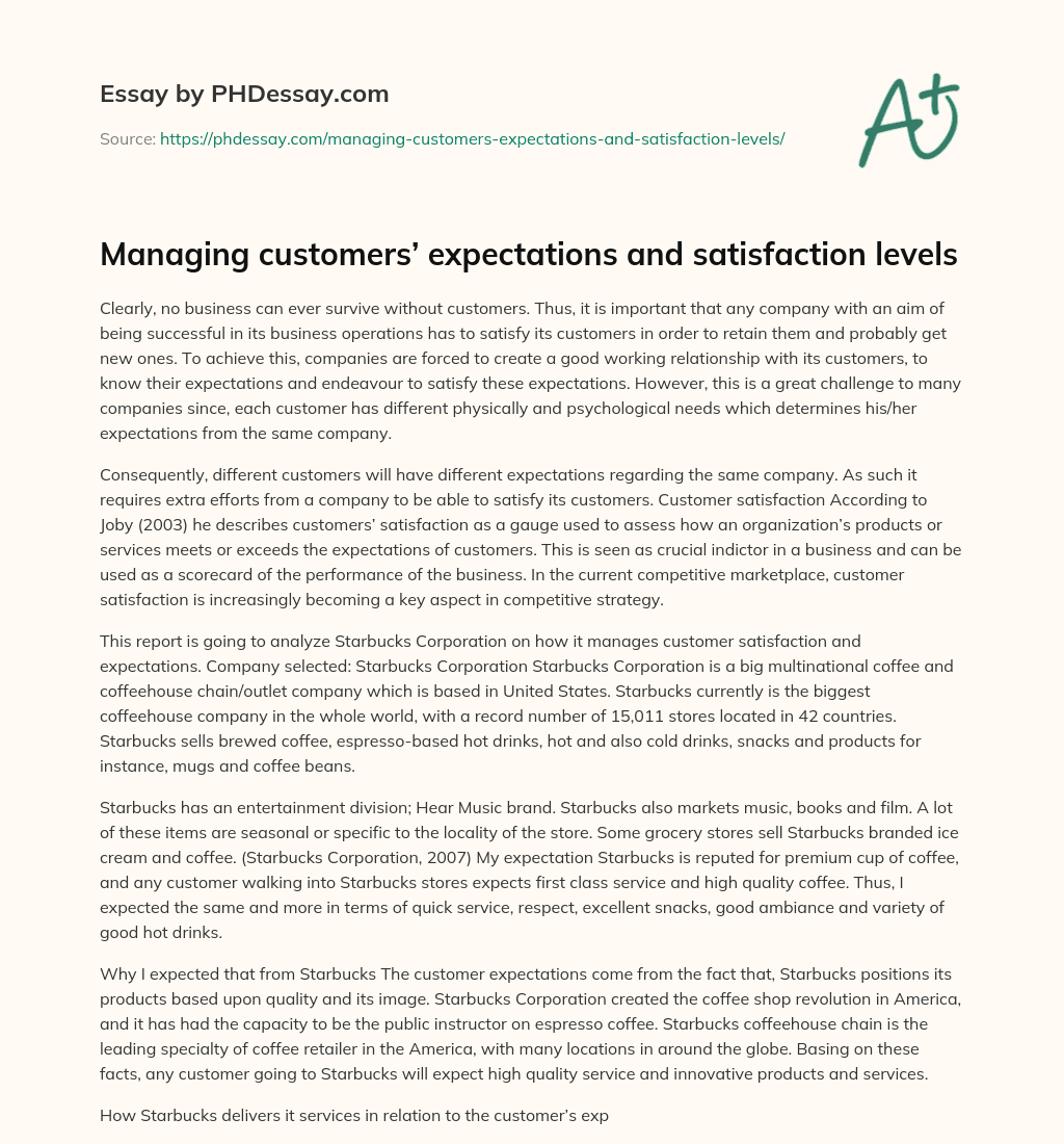 Managing customers’ expectations and satisfaction levels essay