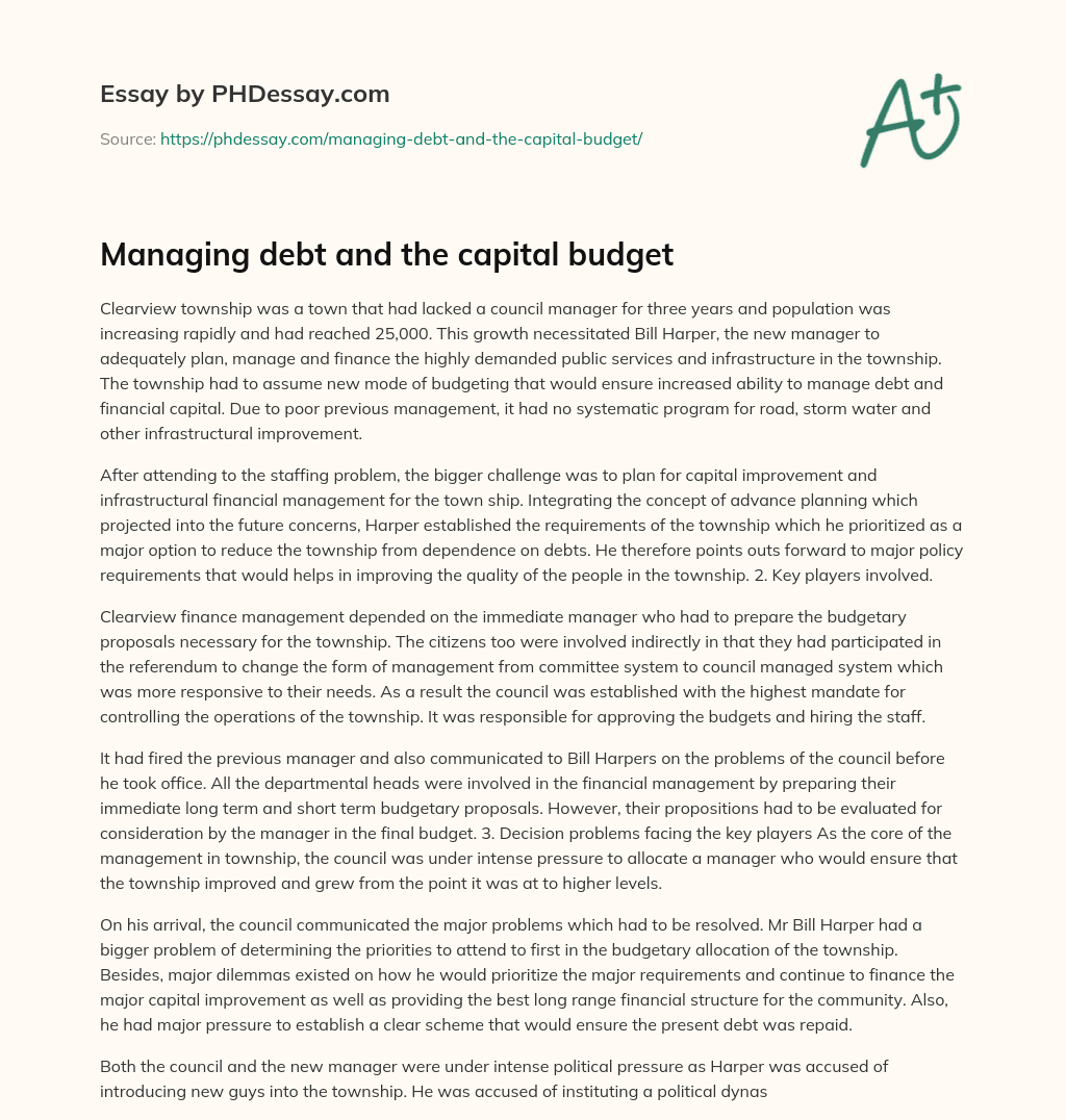 Managing debt and the capital budget essay