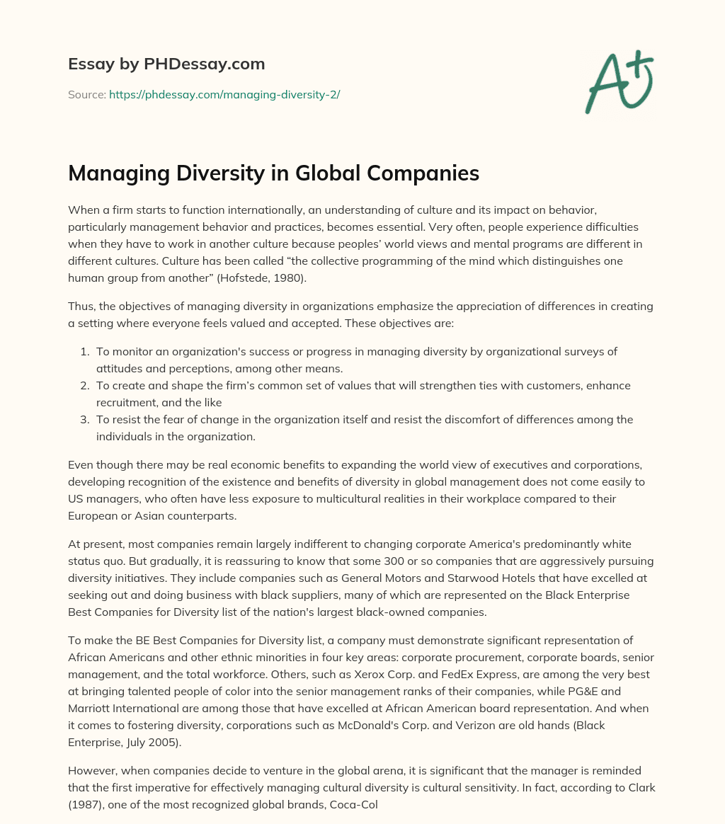 Managing Diversity in Global Companies essay