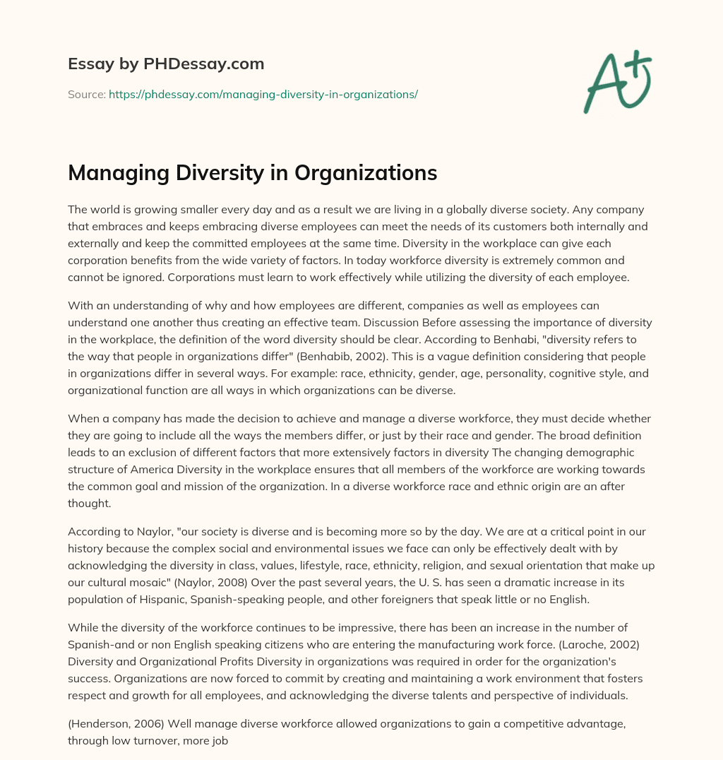 Managing Diversity in Organizations essay