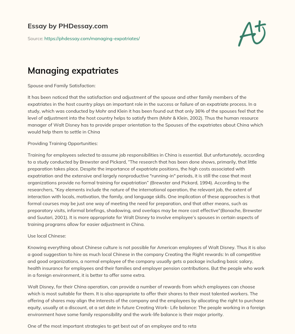 Managing expatriates essay