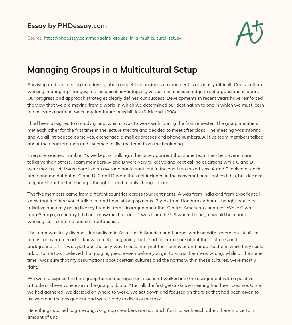 Managing Groups in a Multicultural Setup - PHDessay.com