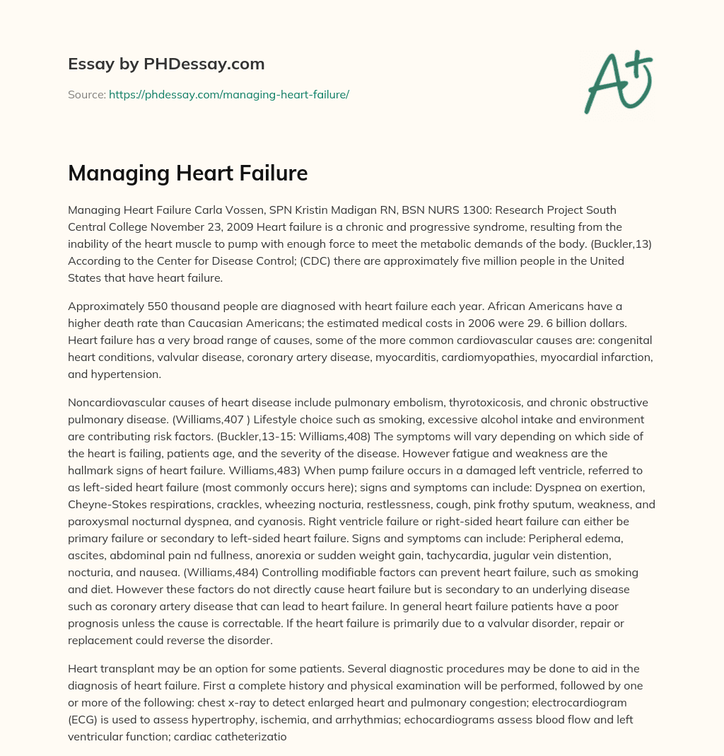 Managing Heart Failure essay
