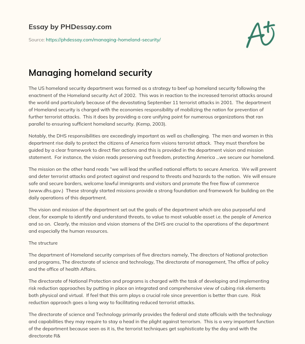 Managing homeland security essay