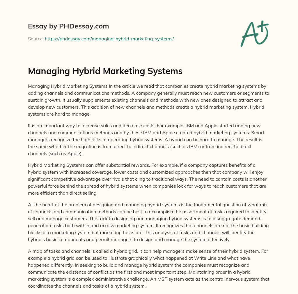 Managing Hybrid Marketing Systems essay