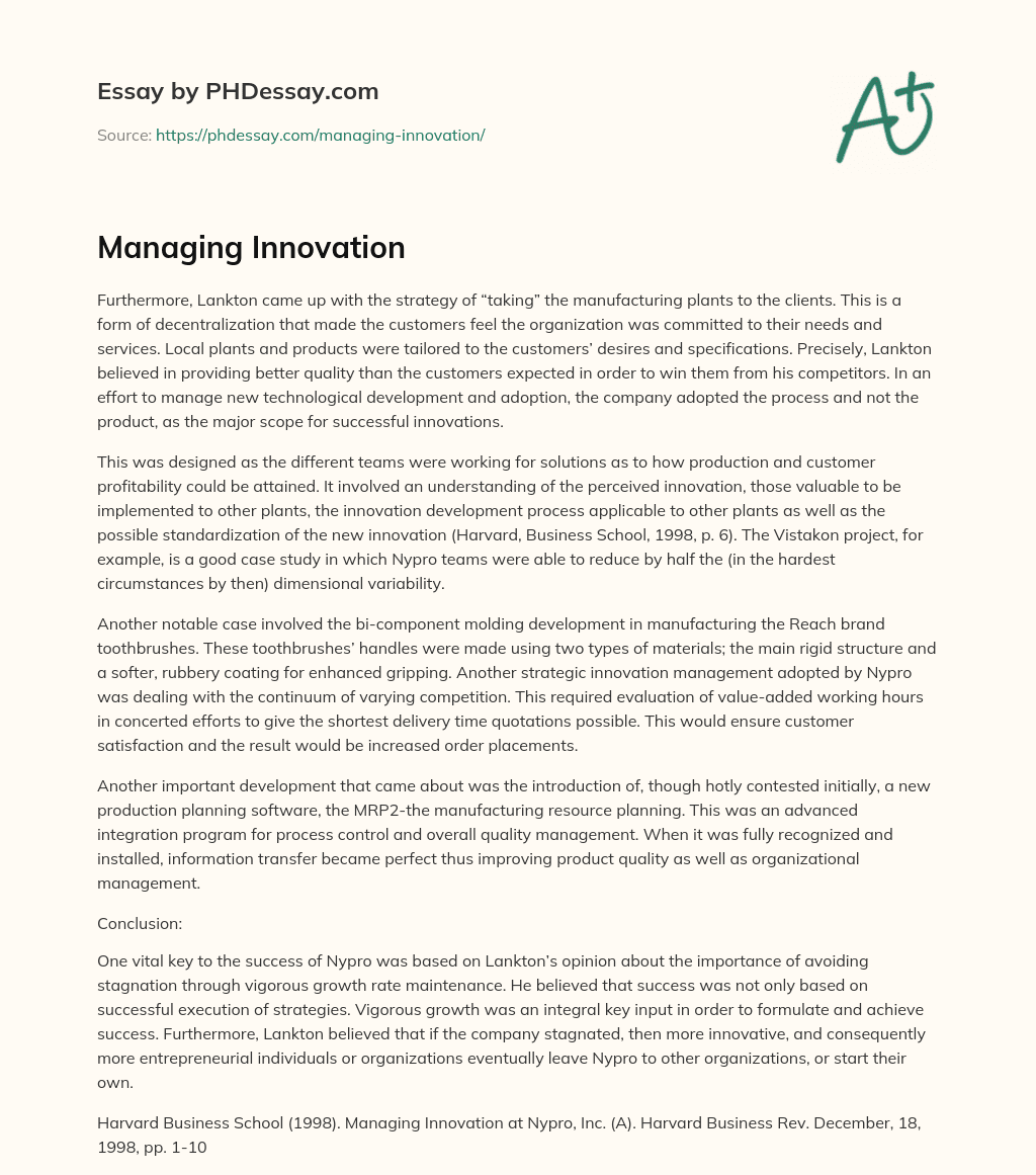 Managing Innovation essay