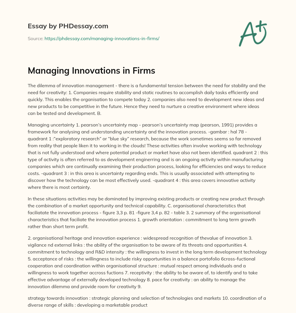 Managing Innovations in Firms essay