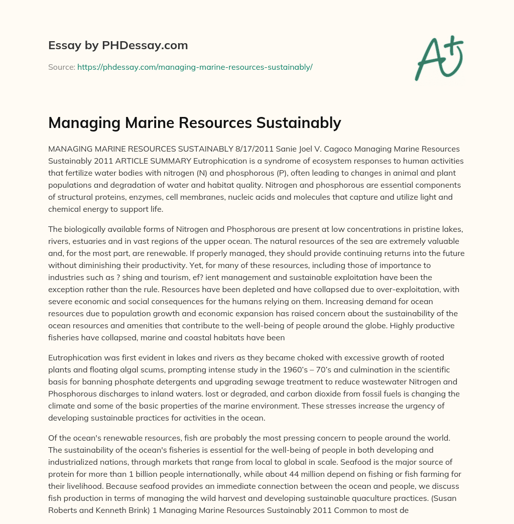 Managing Marine Resources Sustainably essay